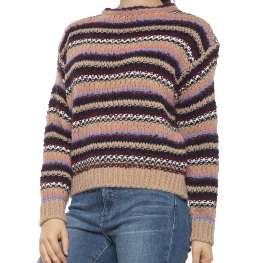 Like New Anthropologie Elsamanda Chunky Knit Striped Round Neck Sweater, Large